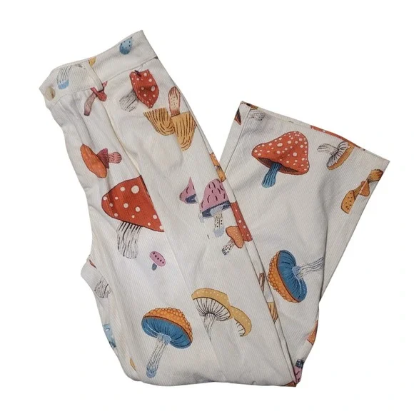 NWT CIDER Corduroy‎ Mid Waist Mushroom Pocket Wide Leg Trousers Sz Med - Picture 2 of 6